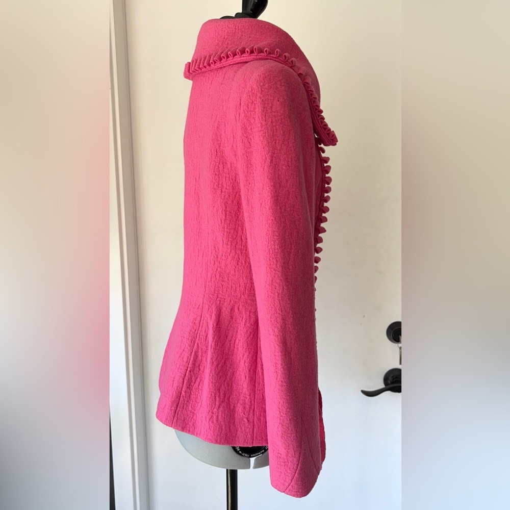 Peggy Jennings VTG felted wool jacket, ribbon-style trim, silk lined, pink, XS - Picture 6 of 17